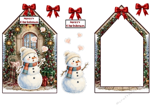 Festive Winter Snowman House Decoupage Craft Sheet