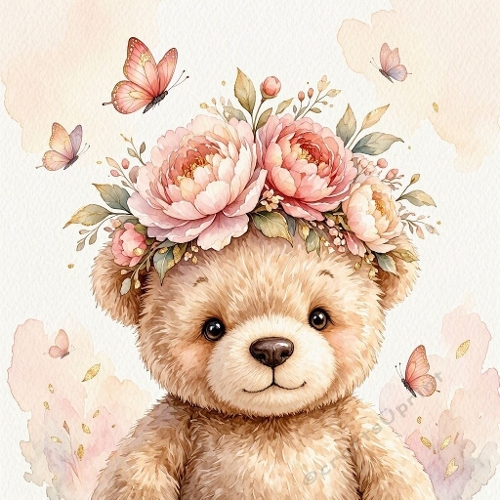 Cute Teddy Bear Peony Crown Craft Paper