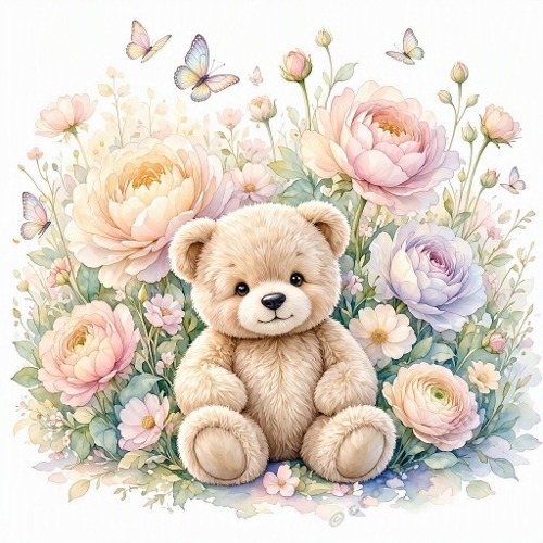 Teddy Bear Pastel Floral Garden Craft Paper