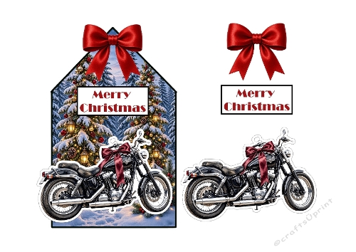 Festive Winter Motorcycle Decoupage Craft Sheet