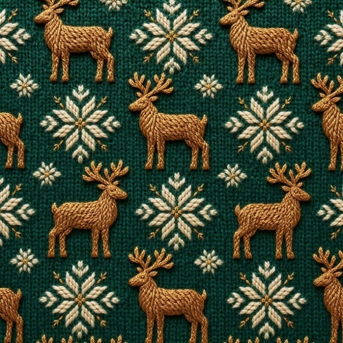 Watercolor Christmas Pattern – Golden Reindeer Knit (1024×1024 JPEG)
