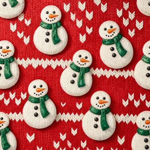 Watercolor Christmas Pattern – Knitted Snowmen (1024×1024 JPEG)