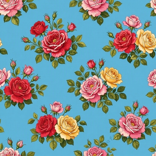 Watercolor Floral Pattern – Blue Rose Garden (1024×1024 JPEG)