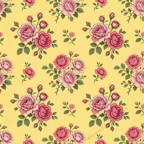 Watercolor Floral Pattern – Yellow Rose Garden (1024×1024 JPEG)