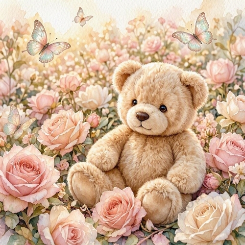  Teddy Bear Pink Rose Garden Craft Paper