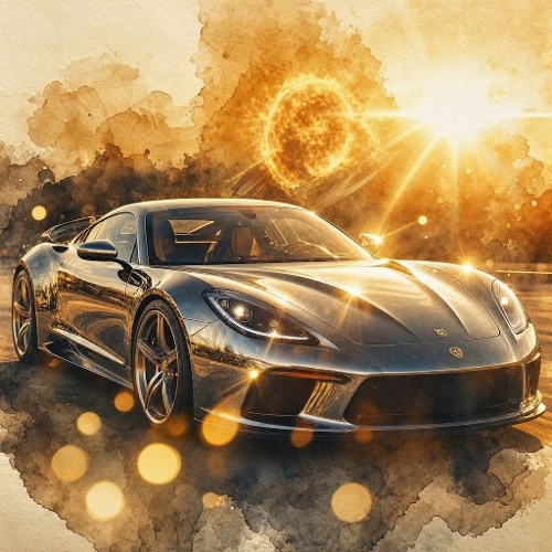 Silver Sports Car Sunburst Craft Paper