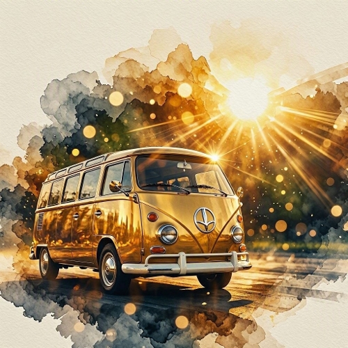 Vintage Camper Van Sunburst Craft Paper
