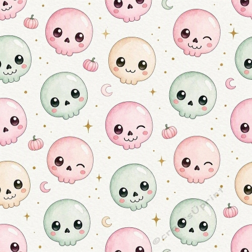 Pastel Skull Watercolor Halloween Craft Paper