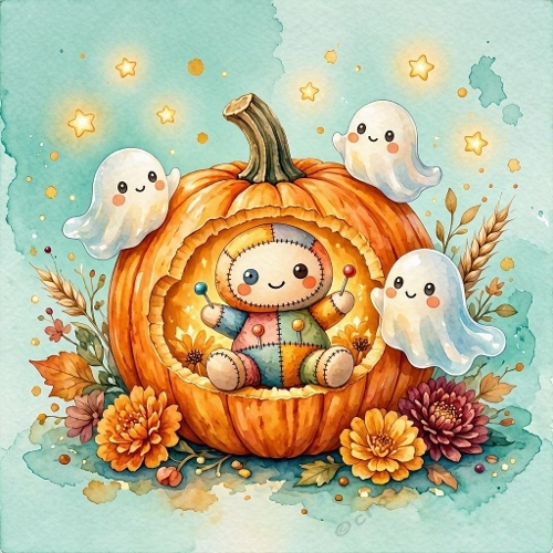 Kawaii Voodoo Doll Pumpkin Craft Paper