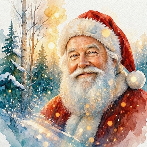 Santa Claus Winter Forest Watercolor Craft Paper