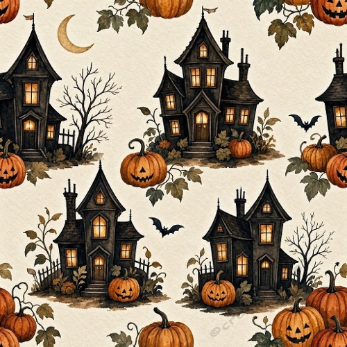 Vintage Haunted House Halloween Paper