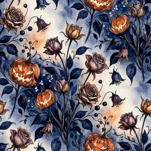 Gothic Pumpkin Floral Watercolor Paper