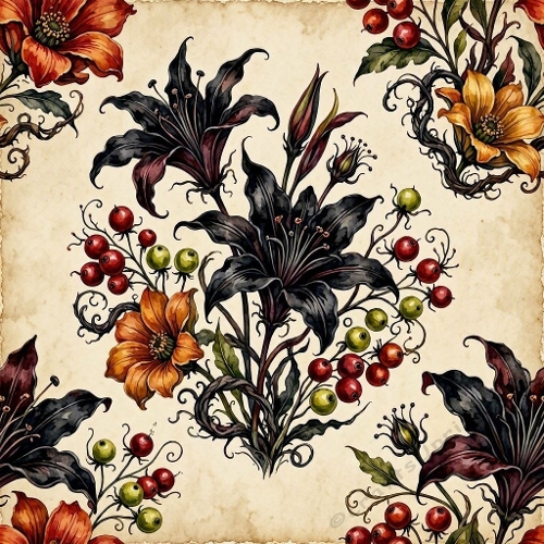 Gothic Black Lily Botanical Craft Paper