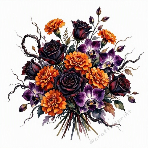 Gothic Halloween Floral Bouquet Watercolor Paper