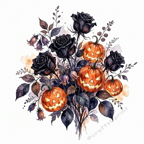Gothic Black Rose Pumpkin Bouquet Paper