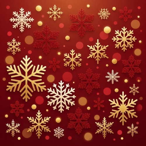  Golden Snowflake Red Christmas Digital Paper