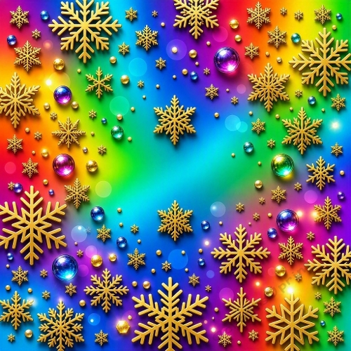 Rainbow and Gold Christmas Snowflake Digital Paper