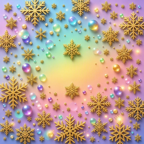 Pastel Rainbow and Gold Christmas Snowflake Digital Paper