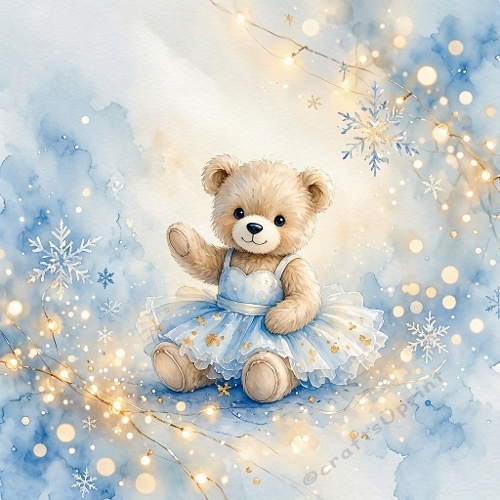 Watercolor Winter Teddy Bear Ballerina Digital Paper