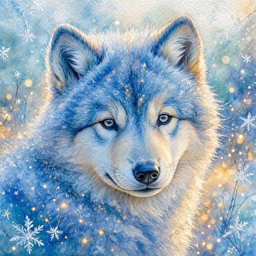 Watercolor Winter Wolf Digital Paper