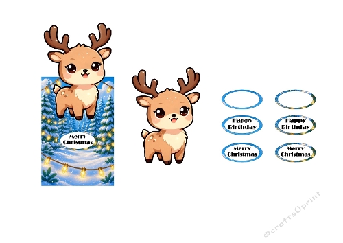 Festive Reindeer – 3D Mini Card – Merry Christmas / Happy Birthday