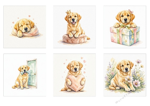 Labrador Puppy Illustration Kit – 6 Designs (1024×1024 JPEG)