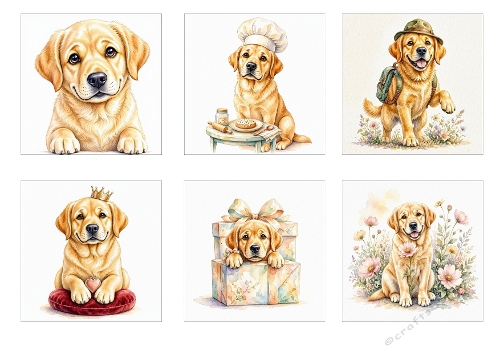 Labrador Puppy Illustration Kit – 6 Designs (1024×1024 JPEG)