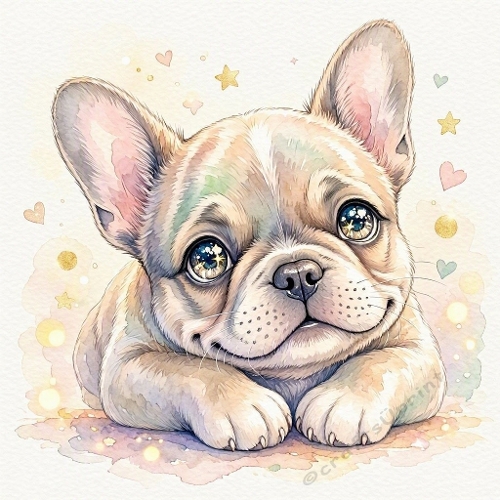 Watercolor French Bulldog Puppy – 1024×1024 JPEG