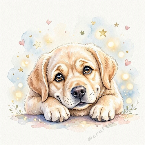 Watercolor Golden Retriever Puppy – 1024×1024 JPEG