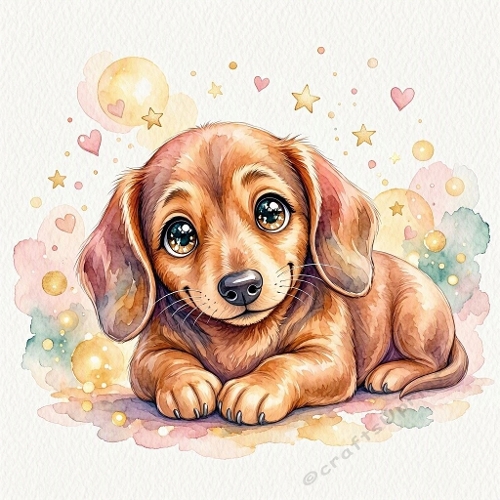 Watercolor Dachshund Puppy – 1024×1024 JPEG