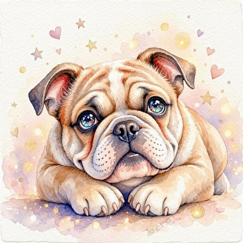 Watercolor Bulldog Puppy – 1024×1024 JPEG