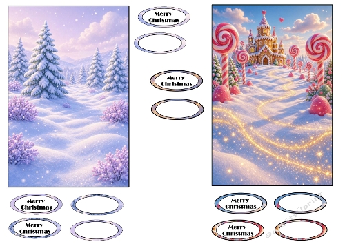 Christmas Card Templates – Snowy Landscape & Candy Winter Scene (8K)