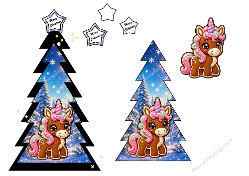 Christmas Template Card – Winter Unicorn Tree Design