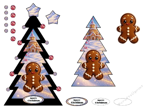 Christmas Template Card – Gingerbread Man Winter Tree Design
