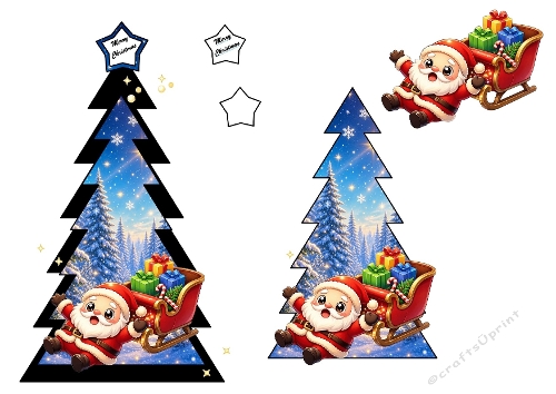 3D Santa Sleigh Card – Snowy Christmas Tree Design