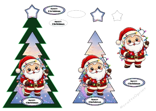 Christmas Template Card – Santa with Lights Tree Design