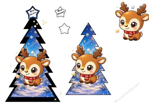 3D Christmas Reindeer Card – Snowy Tree Design