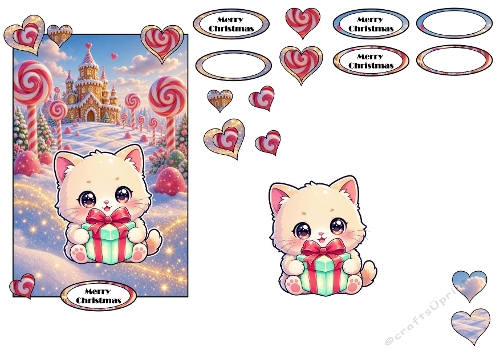 3D Christmas Kitten Card – Candyland Gift Scene