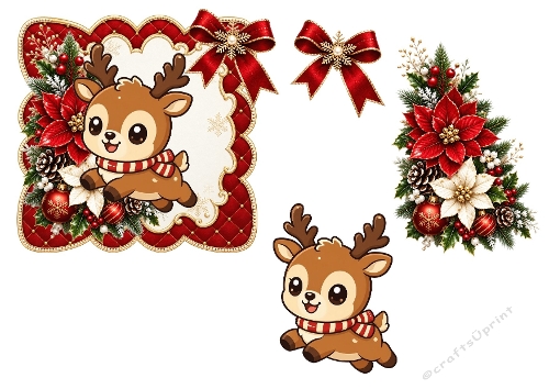 3D Christmas Reindeer Card – Festive Poinsettia Frame Design