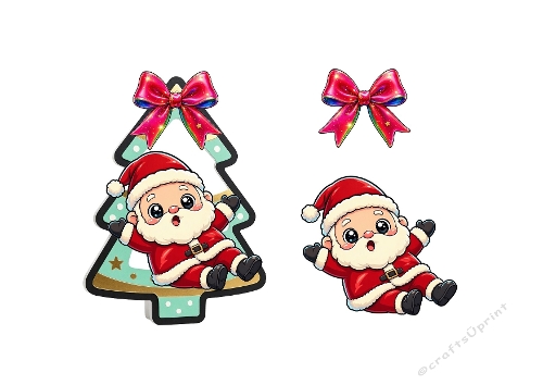 3D Santa Christmas Tree – Cute Holiday Bow Set