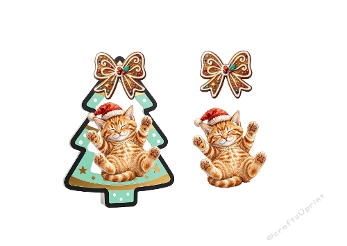 3D Christmas Kitten – Tree Frame & Gingerbread Bow