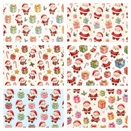 Santa Gift Patterns – Set of 6 Festive Christmas Backgrounds