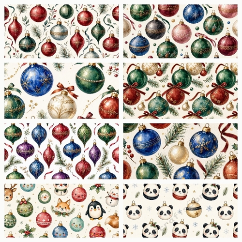 Festive Ornament Collection – Set of 8 Watercolor Christmas Backgrounds