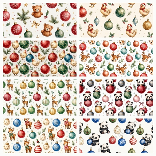 Holiday Critter Ornaments – Set of 8 Watercolor Christmas Backgrounds