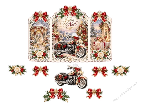 3D Christmas Motorcycle – Festive Winter Scene & Holiday Bows