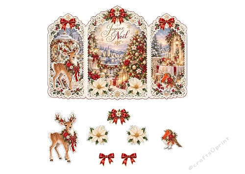 3D Christmas Deer – Winter Village Scene & Holiday Bows