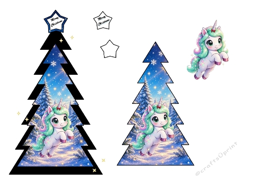 3D Christmas Unicorn – Tree Frame & Star Toppers