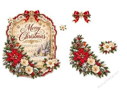 3D Christmas Church – Floral Holiday Frame & Winter Scene