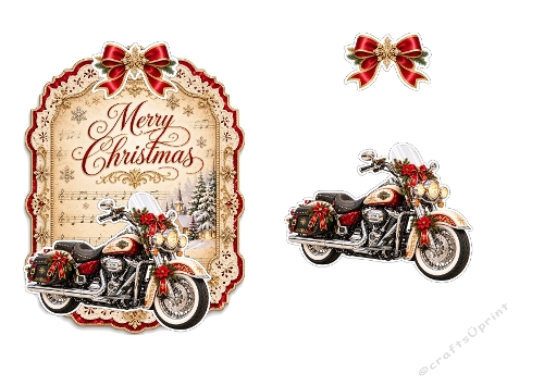 3D Christmas Motorcycle – Holiday Frame & Floral Accents