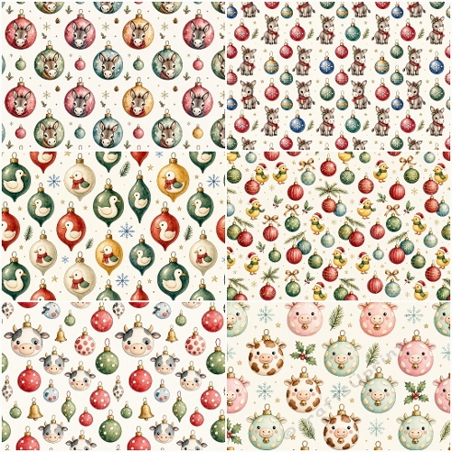 Farmyard Christmas Ornaments – Set of 6 Watercolor Festive Backgrounds